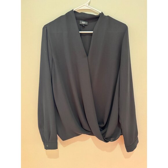 Mossimo Black Wrap Drape Blouse V-Neck Long Sleeve Womens M Polyester - Picture 1 of 7